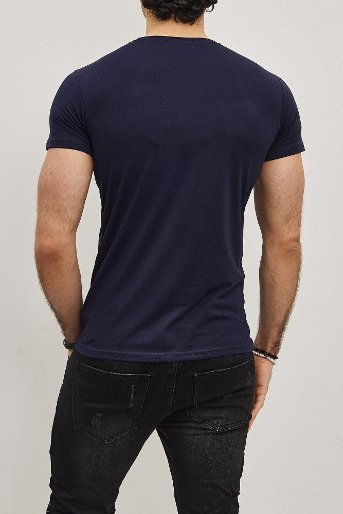 T-shirt bleu marine coton avec imprimé homme stylé1