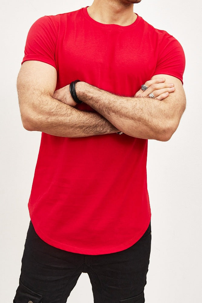 T-shirt col rond rouge coton homme fashion1