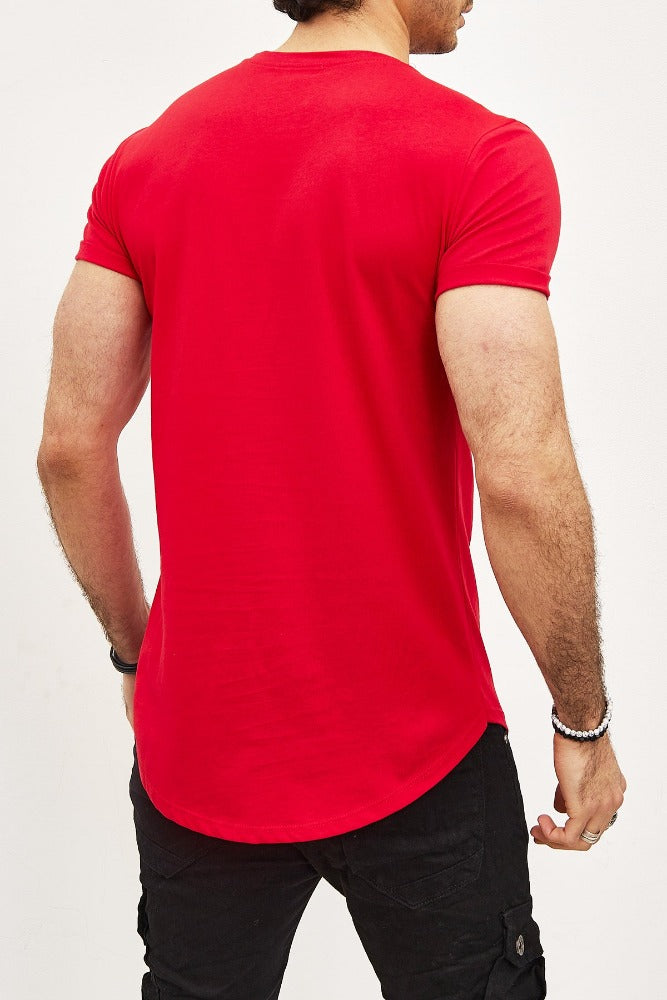 T-shirt col rond rouge coton homme fashion2