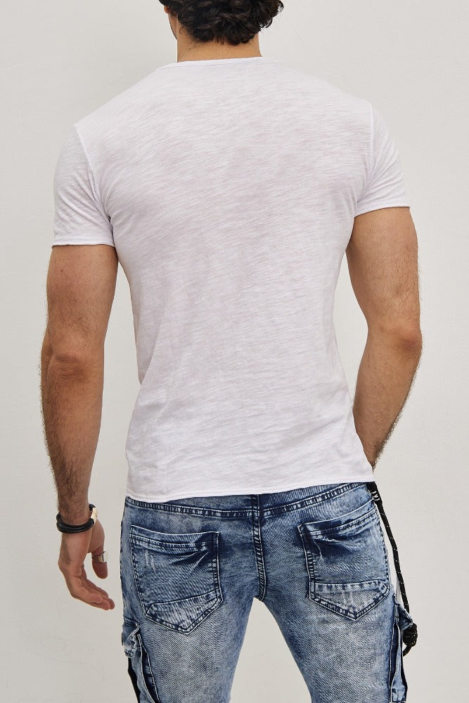T-shirt manches courtes col en V blanc coton homme2