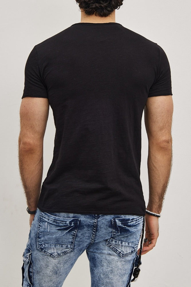 T-shirt col en V noir coton homme fashion2