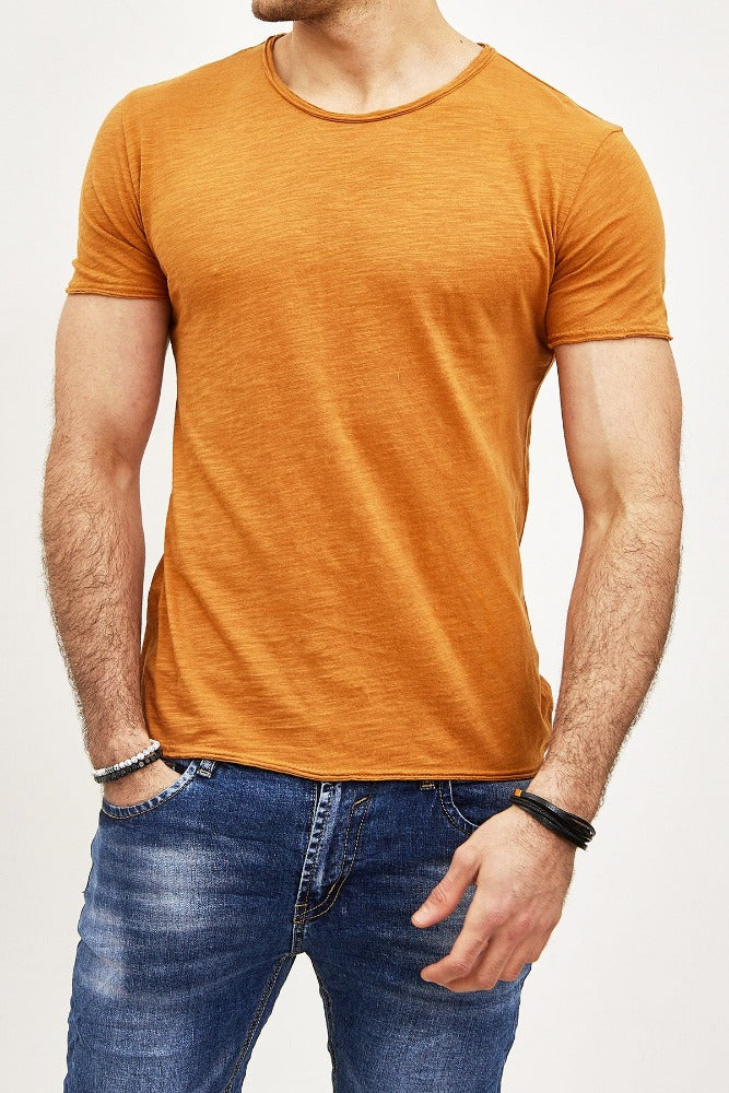 T-shirt manches courtes col rond orange coton homme