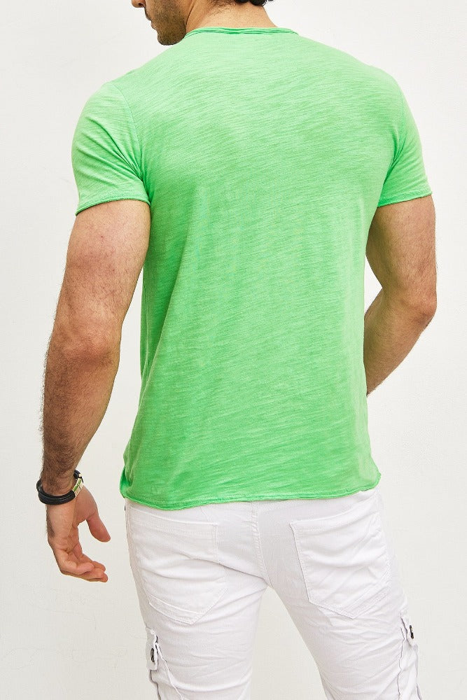 T-shirt manches courtes col rond vert fluo coton homme2