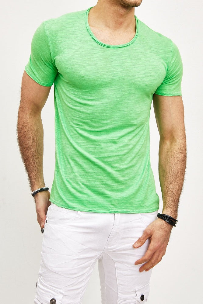 T-shirt manches courtes col rond vert fluo coton homme