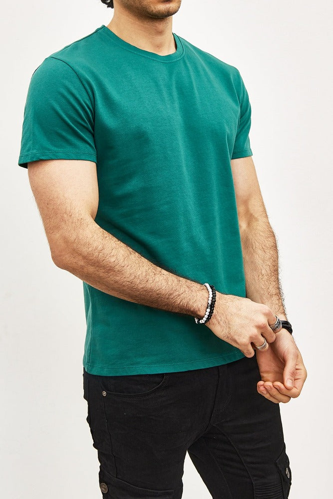 T-shirt manches courtes col rond vert fonce homme1