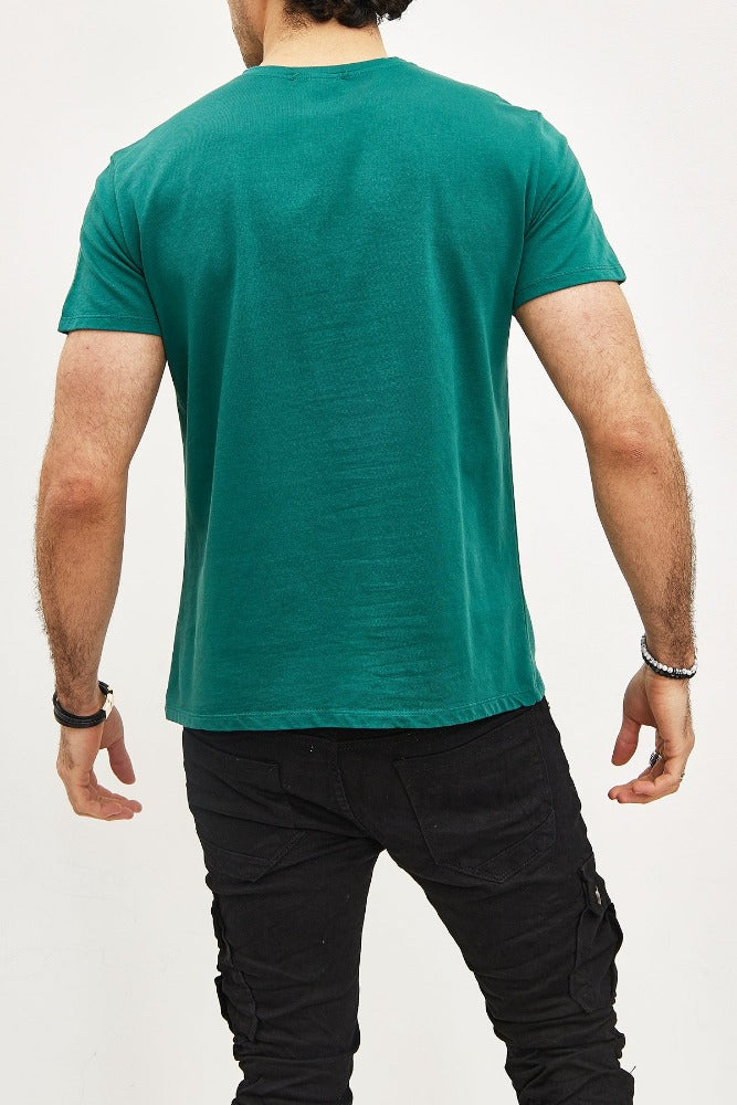 T-shirt manches courtes col rond vert fonce homme2