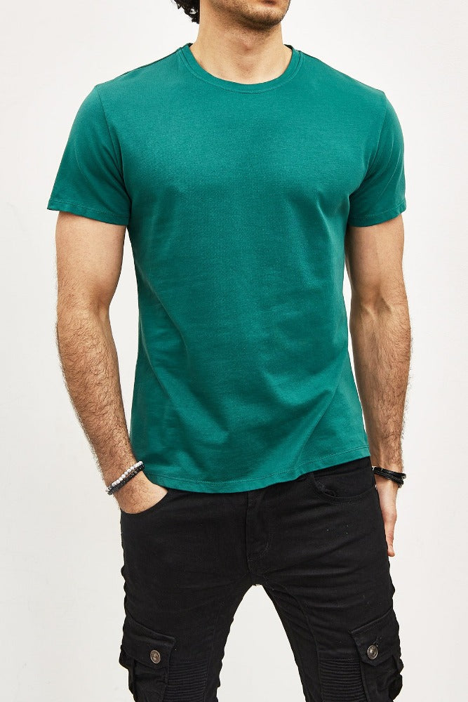 T-shirt manches courtes col rond vert fonce homme