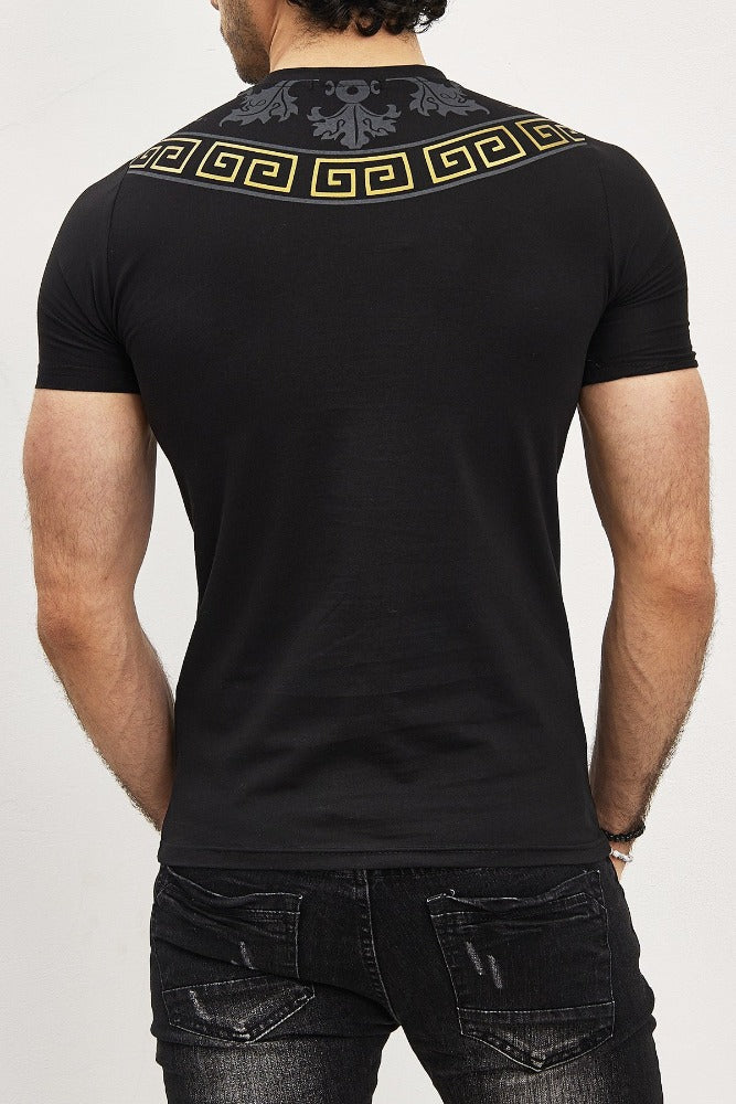T-shirt manches courtes noir avec imprimé lion et strass homme2