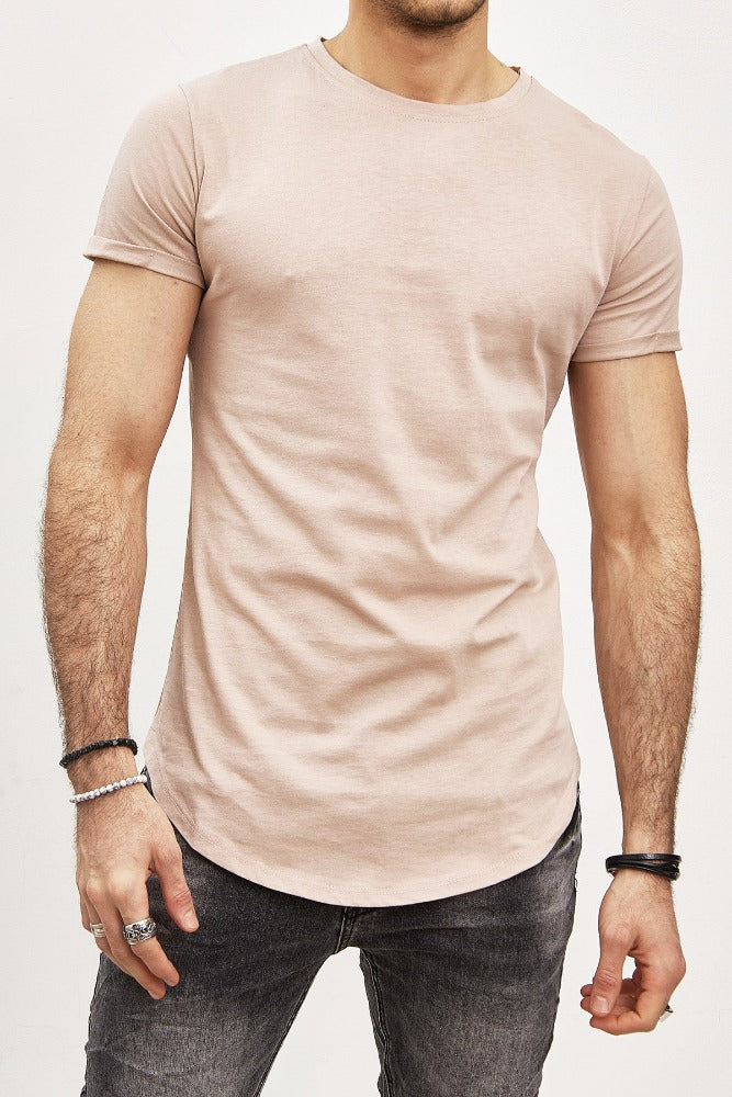 T-shirt manches courtes oversize col rond beige coton homme