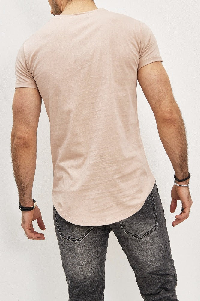 T-shirt manches courtes oversize col rond beige coton homme2
