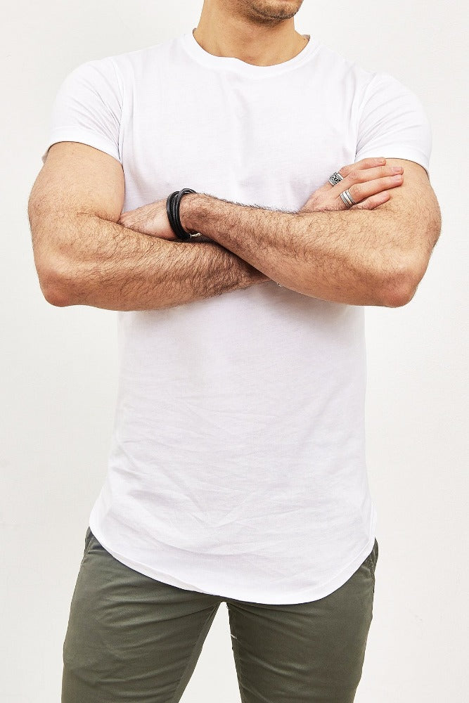 T-shirt manches courtes oversize col rond blanc coton homme1