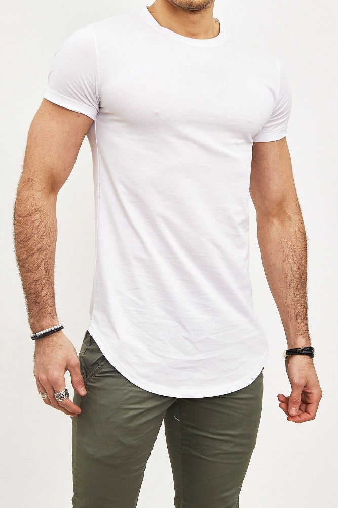 T-shirt manches courtes oversize col rond blanc coton homme