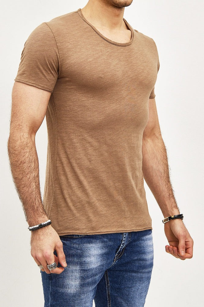 T-shirt manches courtes col rond camel coton homme1
