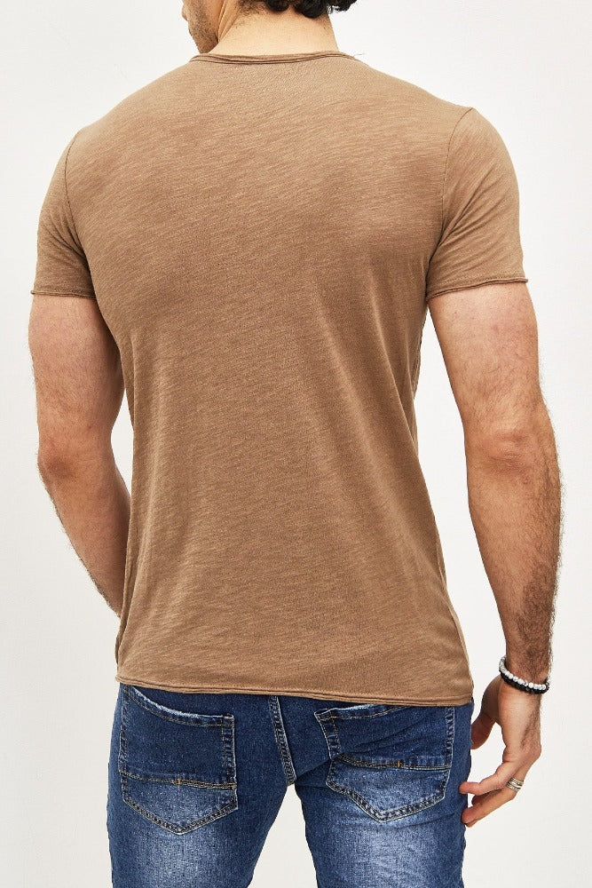 T-shirt manches courtes col rond camel coton homme2