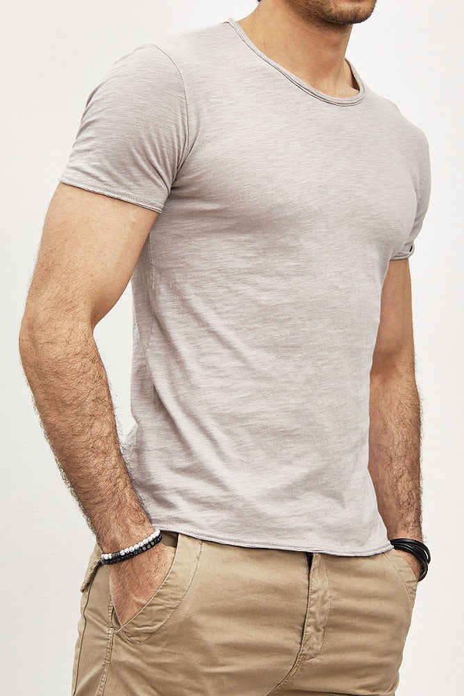 T-shirt manches courtes col rond gris clair coton  homme1
