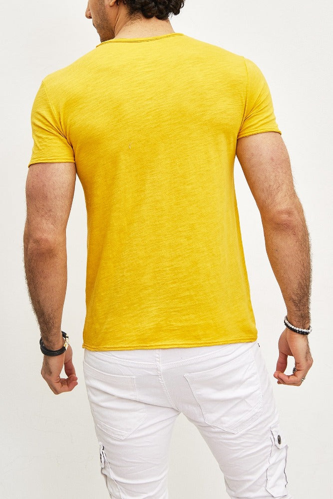 T-shirt manches courtes col rond jaune coton homme2