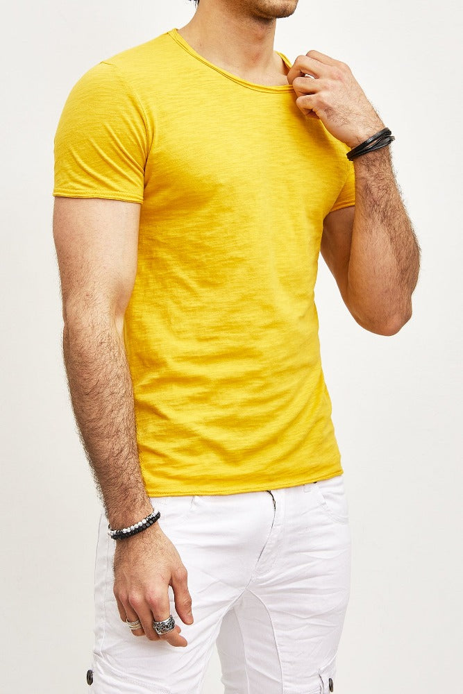 T-shirt manches courtes col rond jaune coton homme1