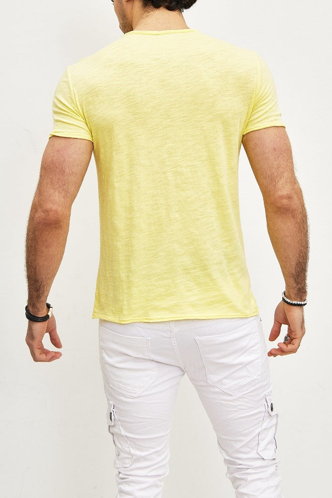 T-shirt manches courtes col rond jaune coton homme2