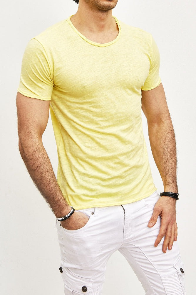 T-shirt manches courtes col rond jaune coton homme1