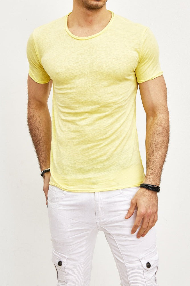 T-shirt manches courtes col rond jaune coton homme