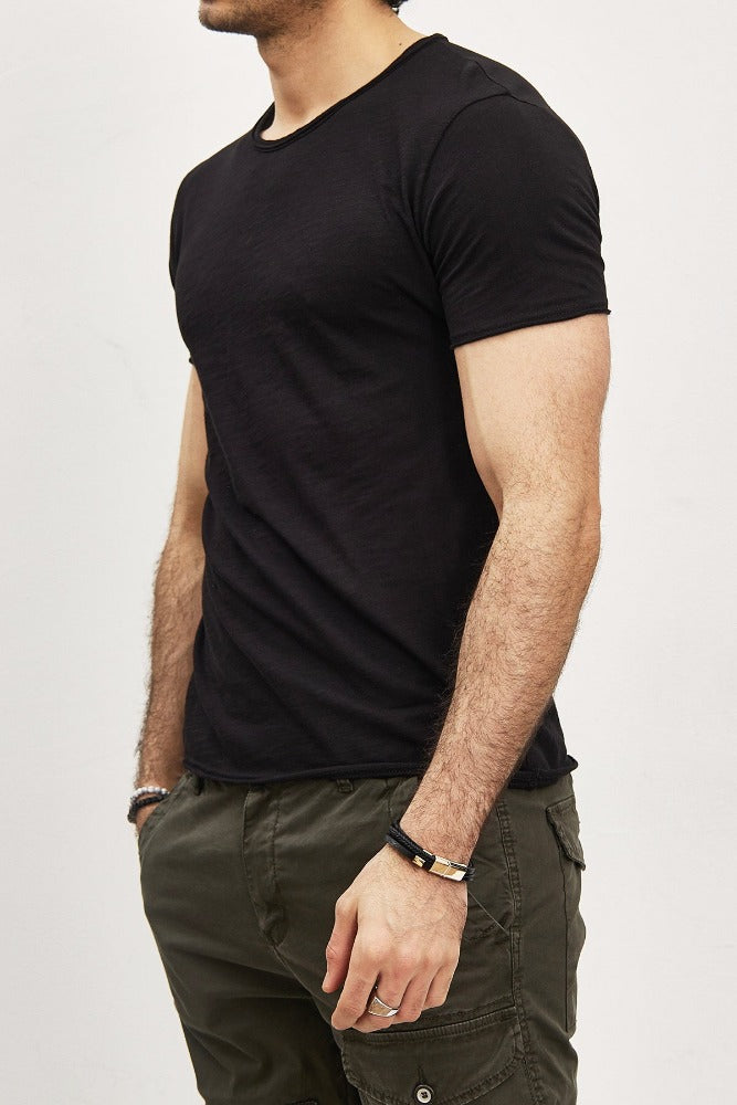 T-shirt manches courtes col rond noir coton homme1