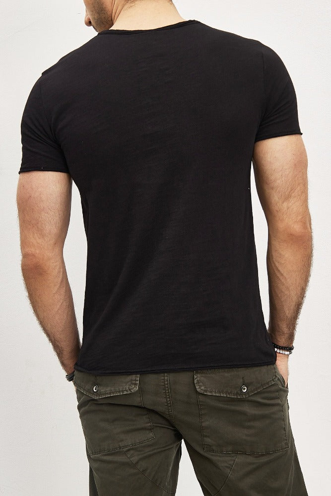 T-shirt manches courtes col rond noir coton homme2