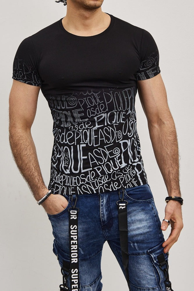 T-shirt noir coton avec imprimé homme