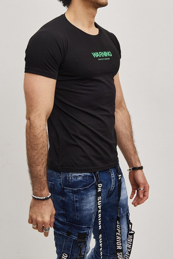 T-shirt noir coton avec imprimé homme1