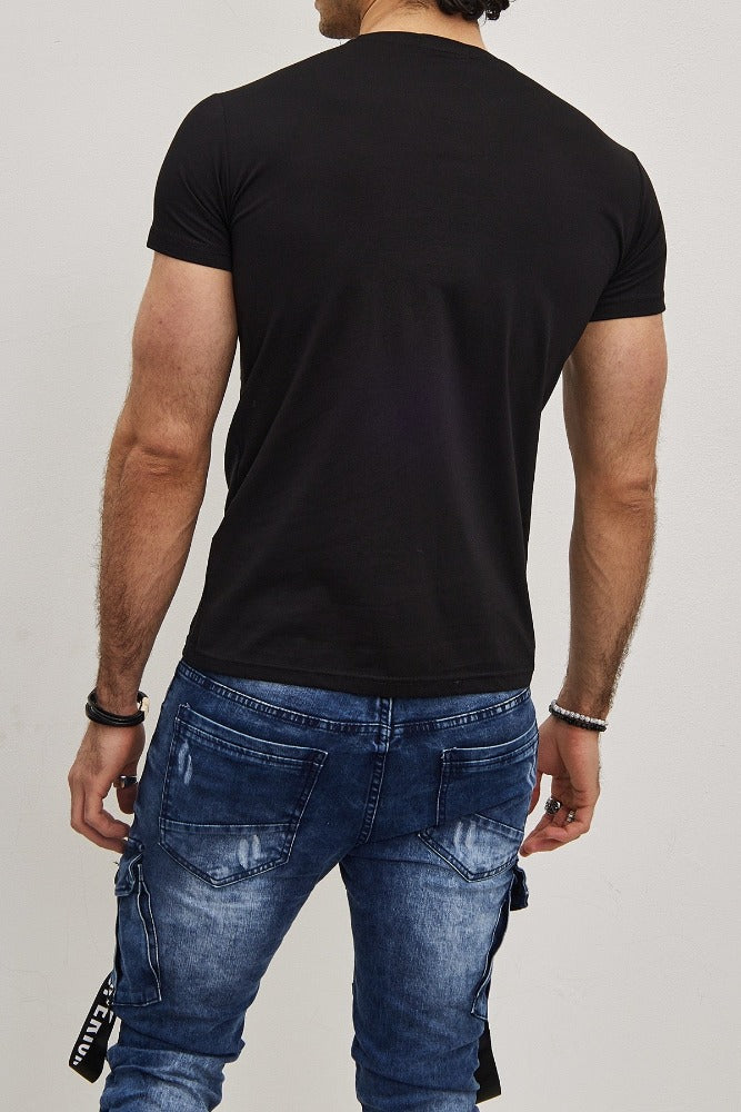 T-shirt noir coton avec imprimé homme2
