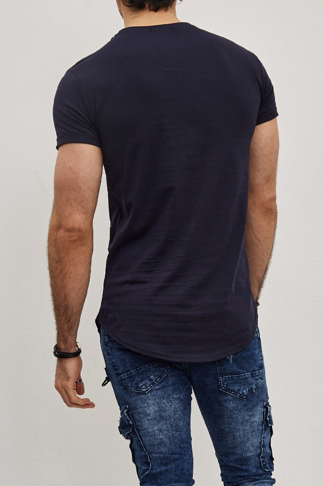 T-shirt oversize col rond bleu marine coton homme2