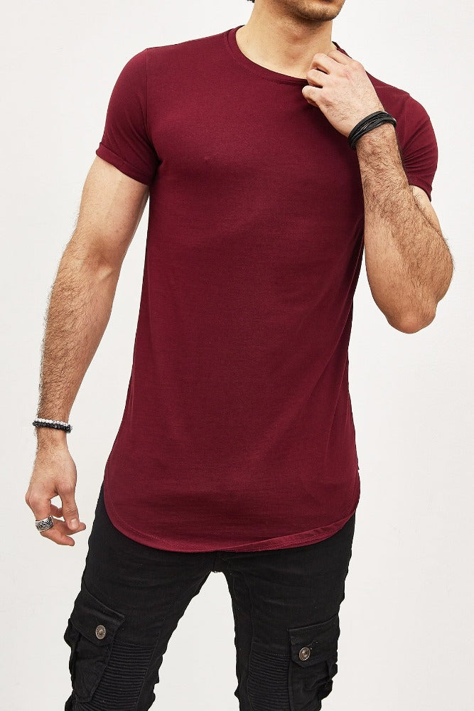 T-shirt oversize col rond bordeaux coton homme1