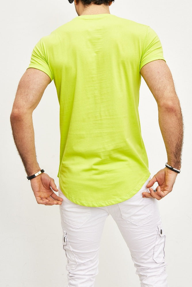 T-shirt oversize col rond jaune fluo coton homme stylé2