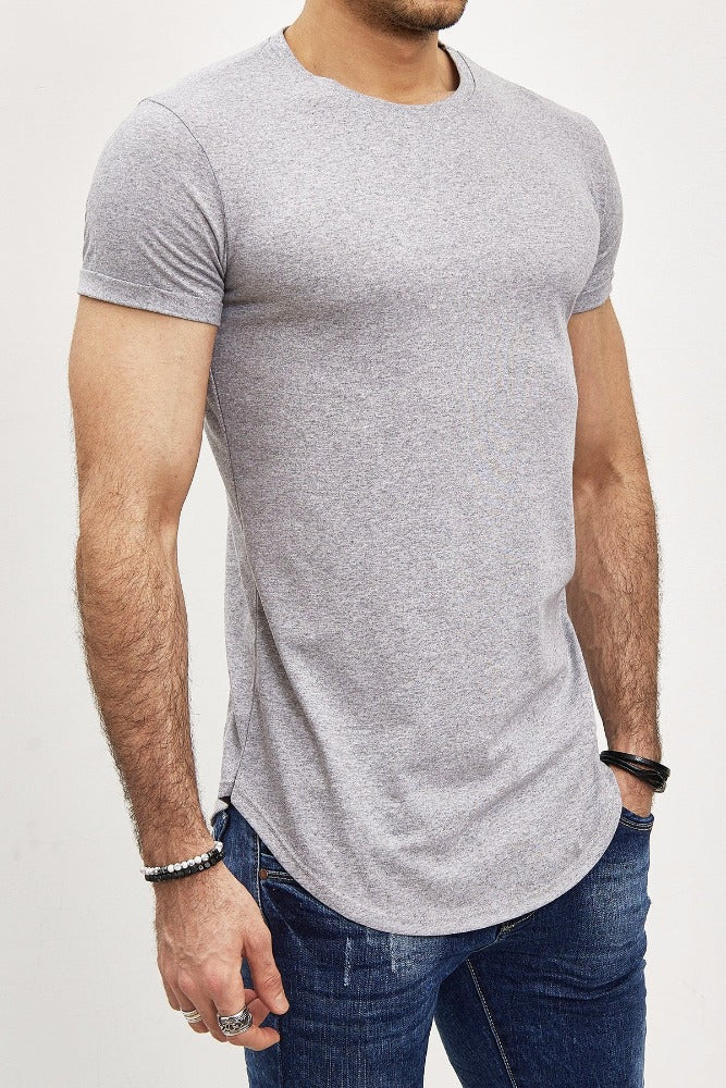T-shirt oversize col rond gris clair coton homme