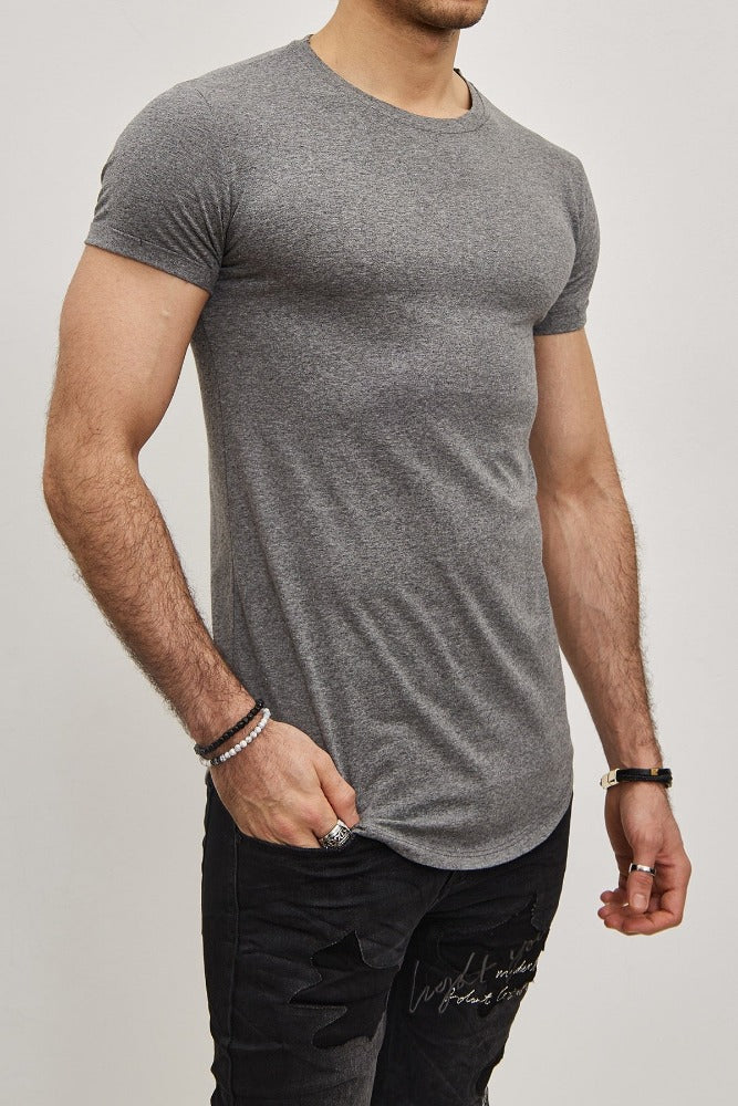 T-shirt oversize col rond gris foncé coton homme1