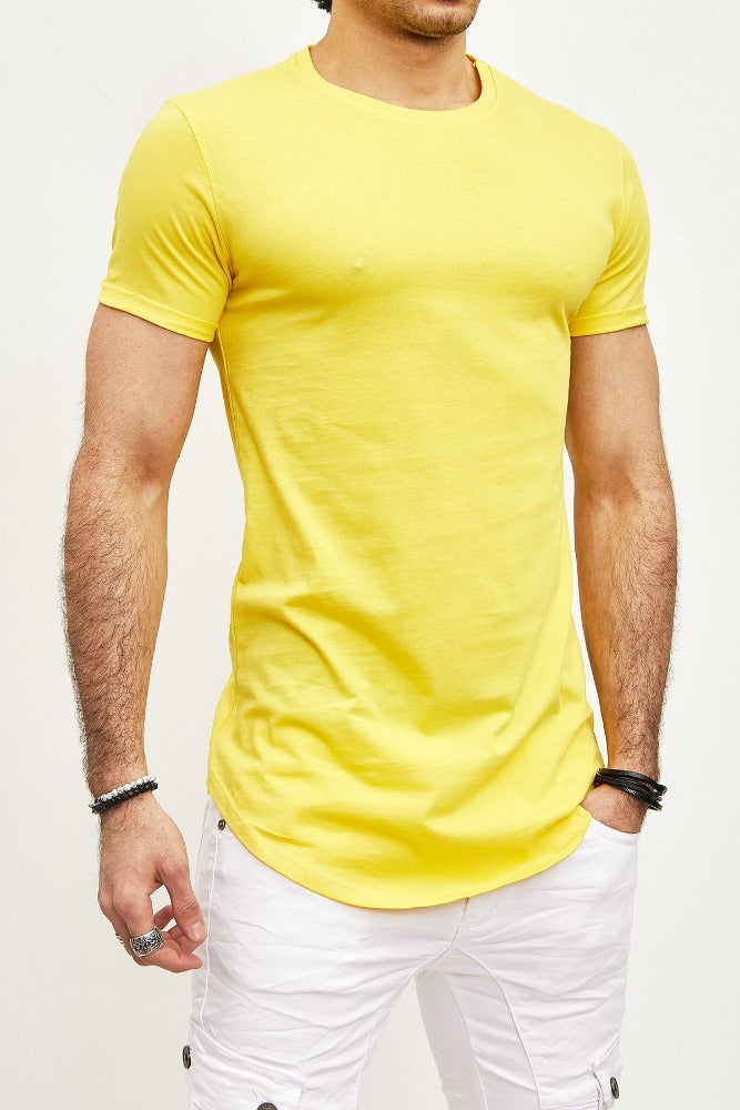 T-shirt oversize col rond jaune coton homme