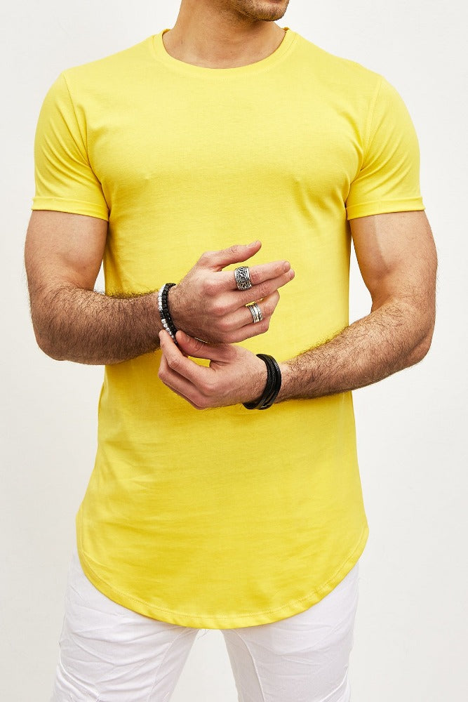 T-shirt oversize col rond jaune coton homme1