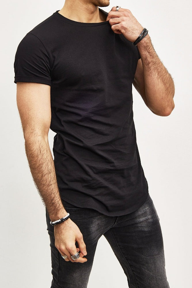 T-shirt oversize col rond noir coton homme
