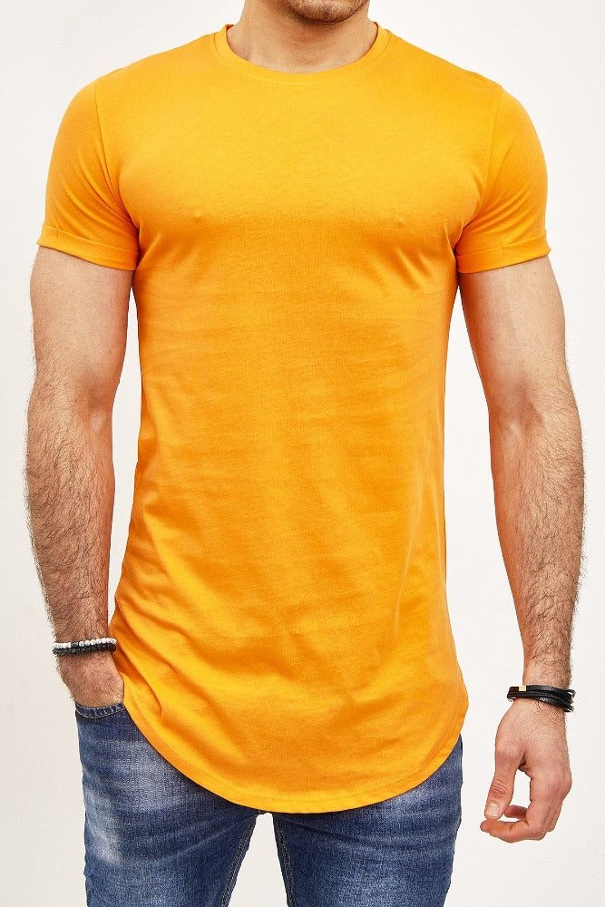 T-shirt oversize col rond orange coton homme1