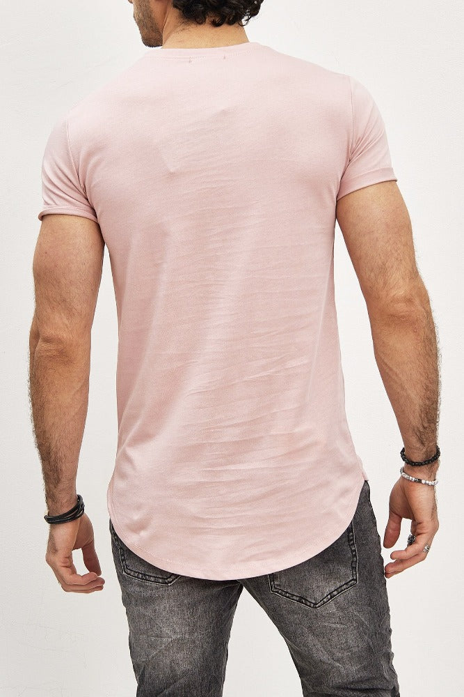 T-shirt oversize col rond rose coton homme2