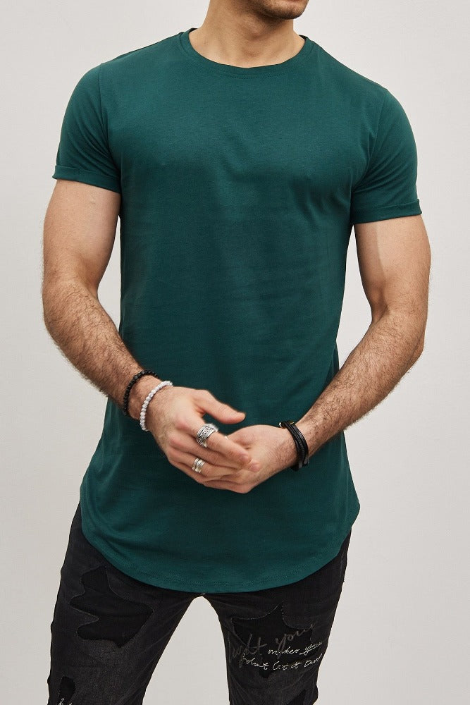 T-shirt oversize col rond vert coton homme