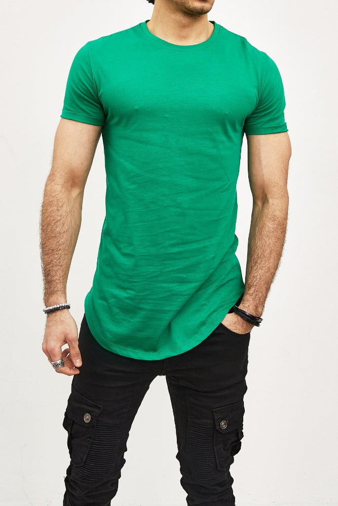 T-shirt oversize col rond vert foncé coton homme stylé1