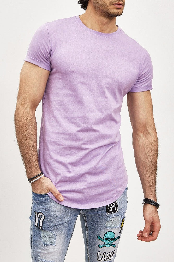 T-shirt oversize col rond violet coton homme