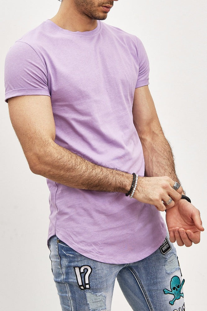 T-shirt oversize col rond violet coton homme1