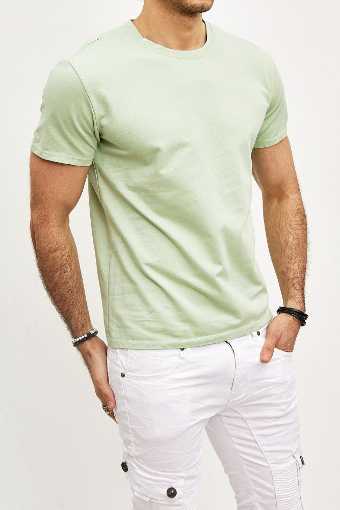 T-shirt manches courtes col rond vert clair homme1