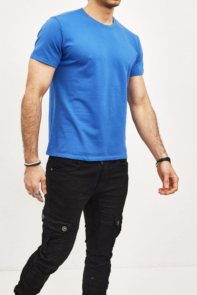 T-shirt manches courtes col rond bleu royal homme1