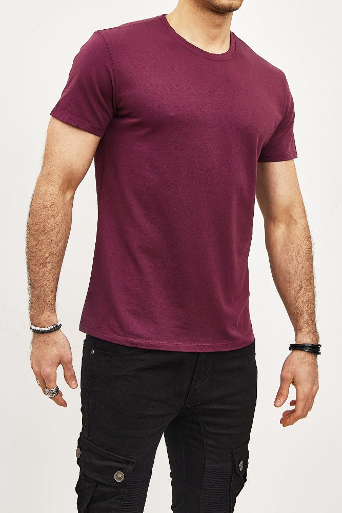 T-shirt manches courtes col rond bordeaux homme