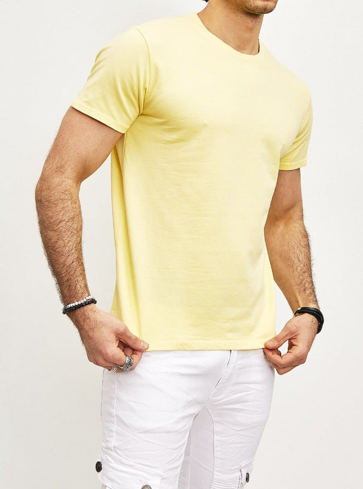 T-shirt manches courtes col rond jaune coton homme1