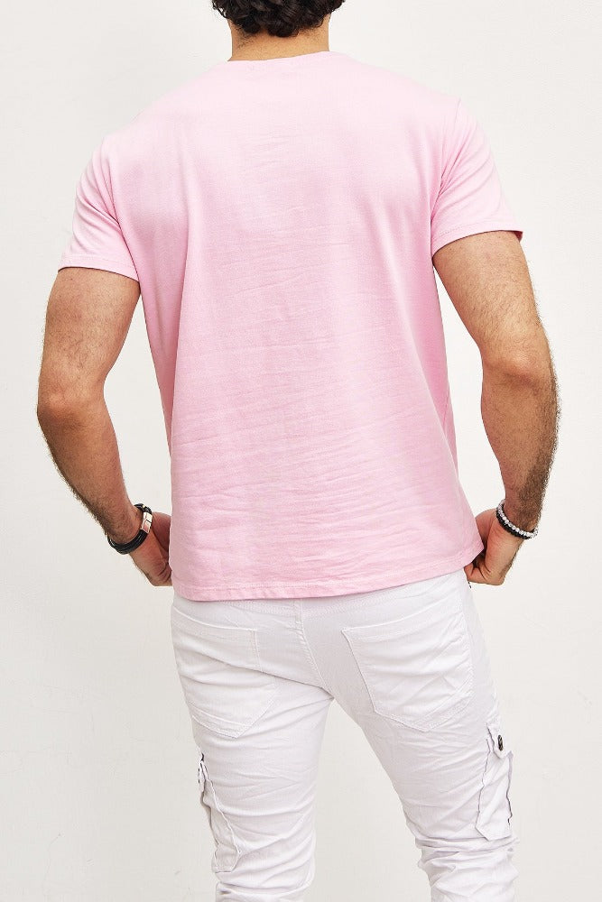 T-shirt manches courtes col rond rose homme2