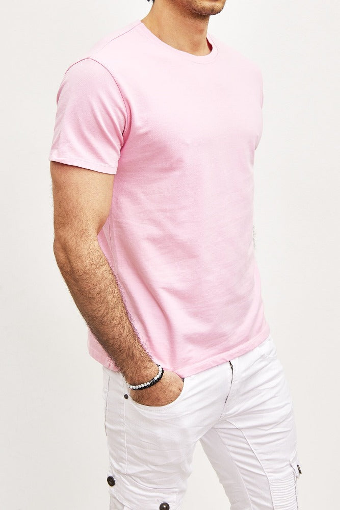 T-shirt manches courtes col rond rose homme1