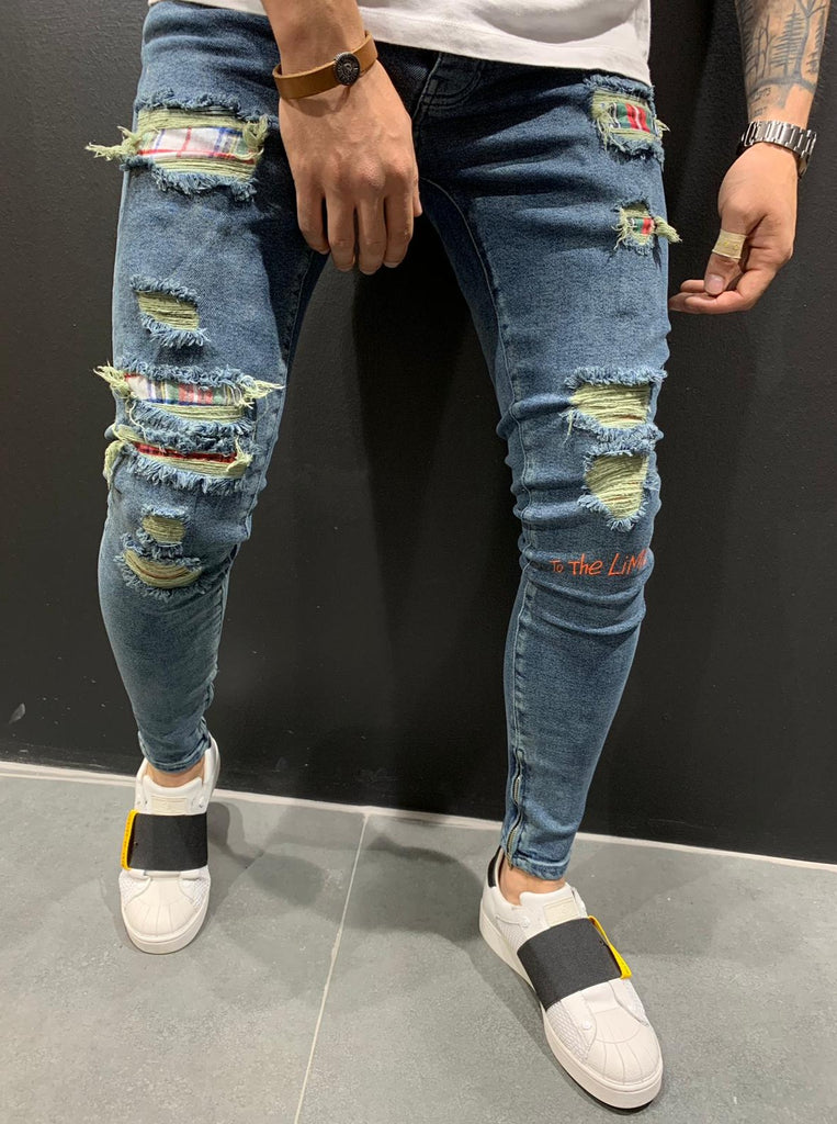 Jeans troué avec carreaux homme ilannfive